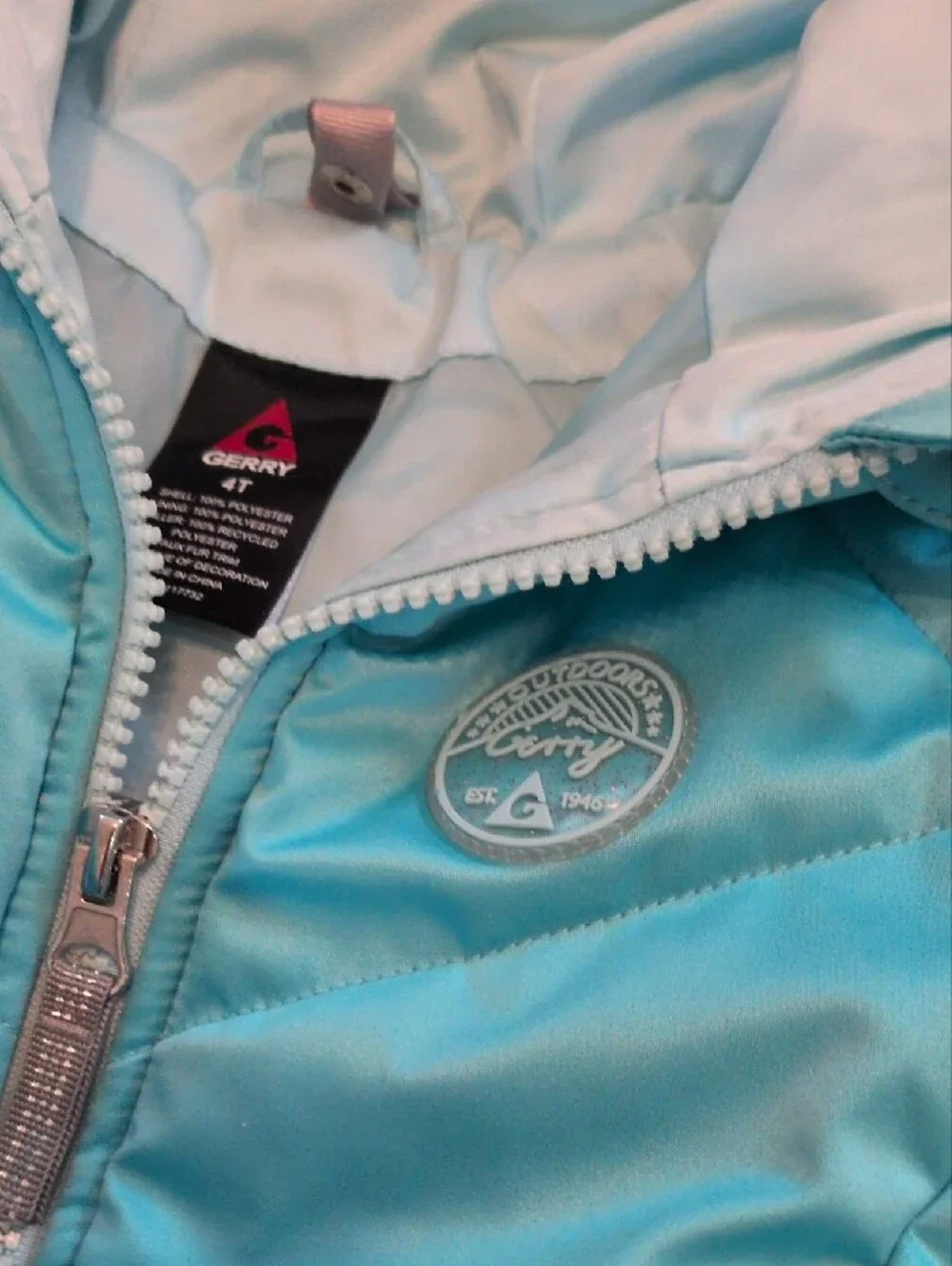 Gerry Weber Kids Aqua Teal Puffer Jacket with Faux Fur Trim - 4T